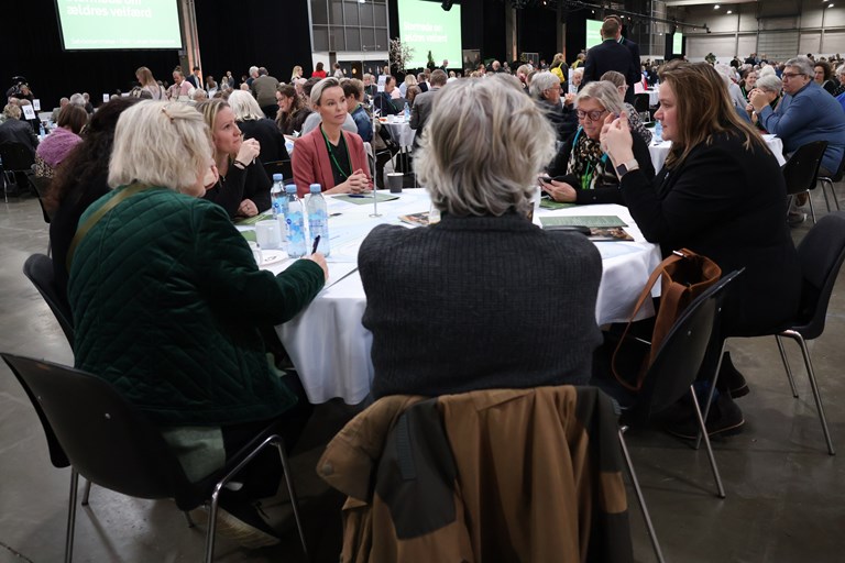 Billede af forsamling af mennesker ved et rundbord til stormødet om ældres velfærd