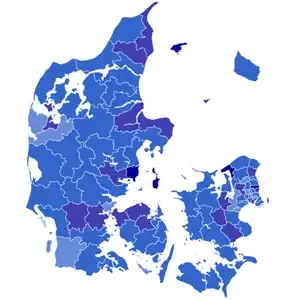 Danmarkskort over omgjorte afgørelser på socialområdet 2018