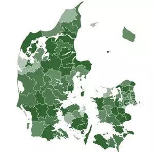 Danmarkskort over omgjorte afgørelser på børnehandicapområdet 2018